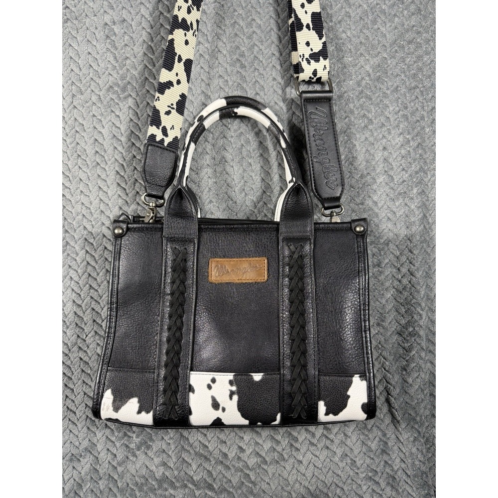 Wrangler Cow Print Crossbody Tote Black White Western Handbag Conceal Pocket